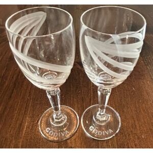 Godiva Cordial Glasses Set of 2 Clear Etched Swirl Stemmed Dessert Wine Stemware